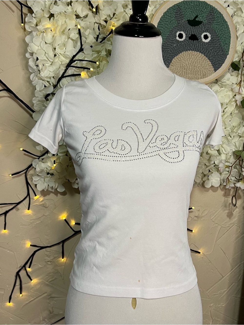 Women's White Rhinestone 'Las Vegas' Logo Tee